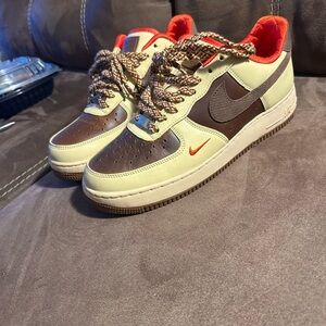 Brown orange green Air Force ones